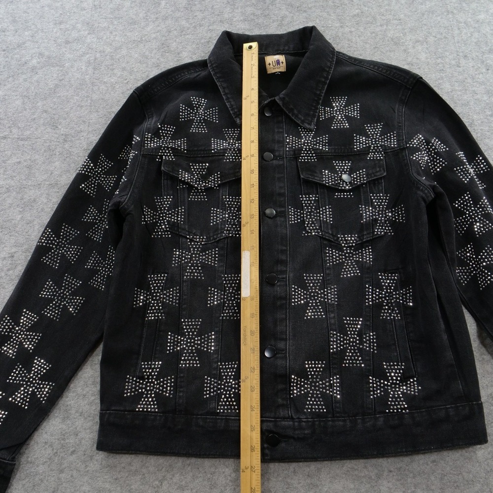Uncle Ralph Denim Jacket Womens Large Black Rhinestones Jean Cross Pattern - Picture 7 of 11